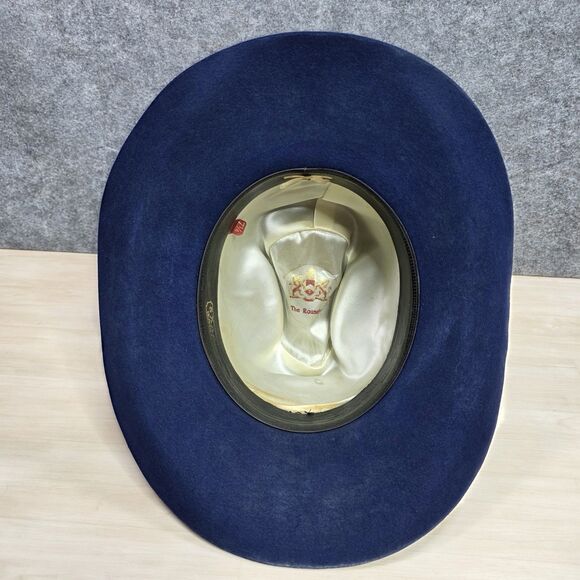 Vintage The Round Up 5X Beaver 5 XXXXX Cowboy Hat Navy Blue Buckle Western‎ - Picture 6 of 12